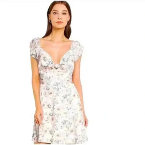 NWT Abercrombie & Fitch White Floral  Knot Front Plunged Neck Mini Sun Dress XS